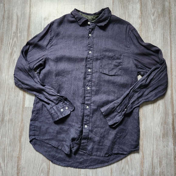 Panama Jack 100% Linen Button Up Shirt Long Sleeve Pocket Blue Collared Sz L - Picture 1 of 6